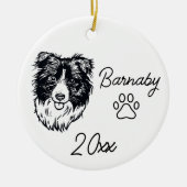 Border Collie Dog Individuelle Name & Year Line Ar Keramik Ornament (Vorne)