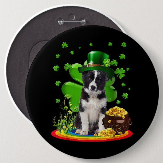 Border Collie Dog Kleeblatt St Patricks Day Dog Ir Button (Vorne & Hinten)