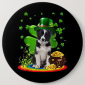 Border Collie Dog Kleeblatt St Patricks Day Dog Ir Button (Vorderseite)