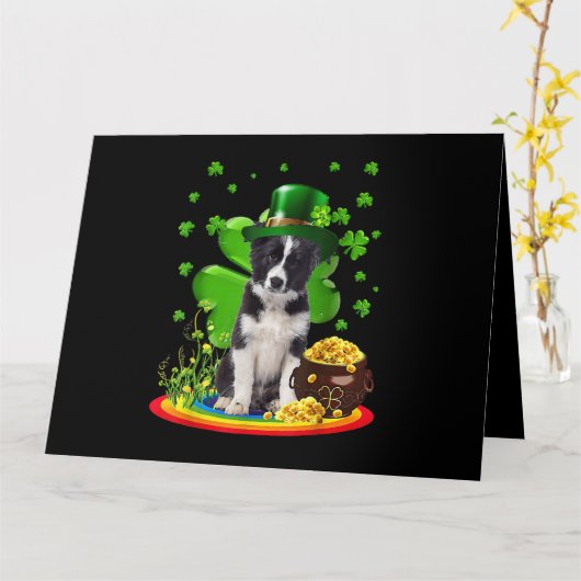 Border Collie Dog Kleeblatt St Patricks Day Dog Ir Karte (Gelbe Blume)