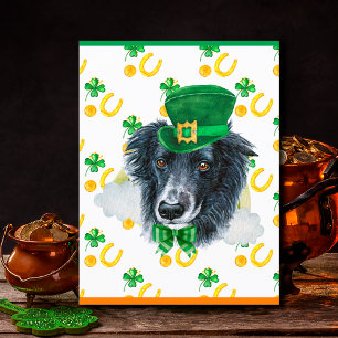 Border Collie Dog Kleeblatt St. Patricks Day Feiertagspostkarte