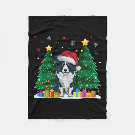 Border Collie Dog liebt Weihnachtsmannmütze Ugy We Fleecedecke (Vorderseite)