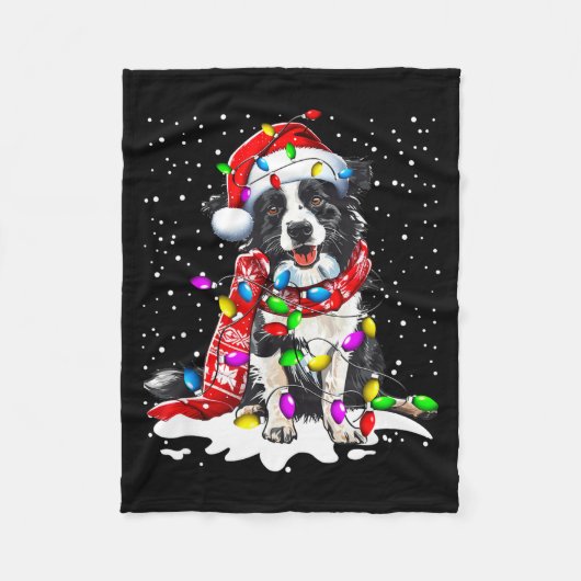 Border Collie Dog Lighting Xmas Santa Hat Christma Fleecedecke (Vorderseite)