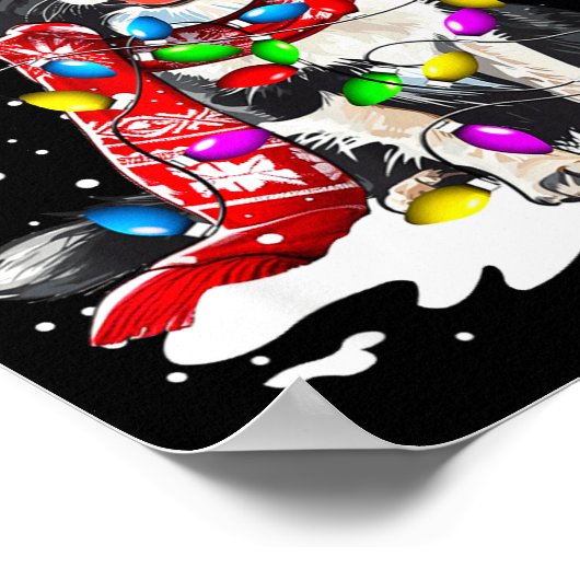 Border Collie Dog Lighting Xmas Santa Hat Christma Poster (Ecke)