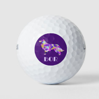 Border Collie Dog Lila Silhouette Monogramm Golfball