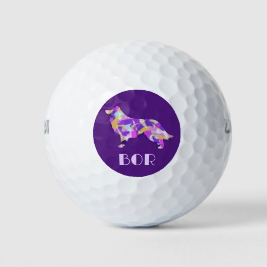 Border Collie Dog Lila Silhouette Monogramm Golfball (Vorderseite)