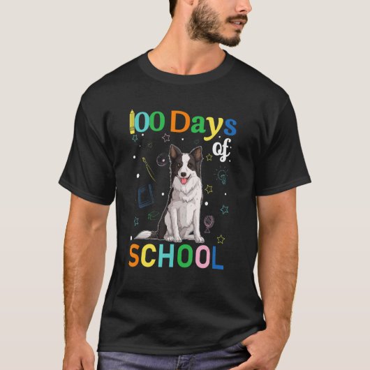 Border Collie Dog Lovers Teacher Student 100th Day T-Shirt (Vorderseite)