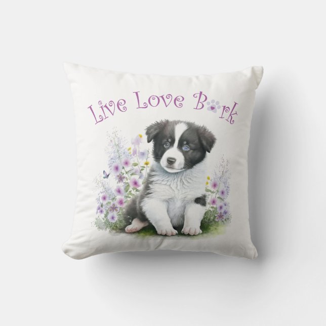 Border Collie Dog Mama Floral Kissen (Vorderseite)