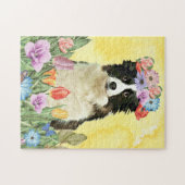 Border Collie Dog mit Blume Spring Puzzle (Horizontal)