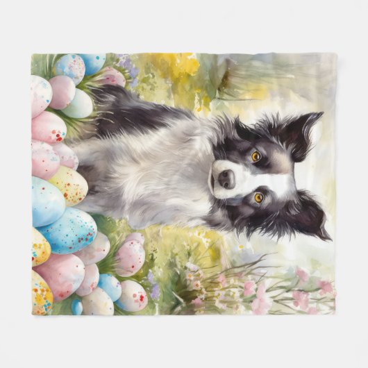 Border Collie Dog mit Ostereier Urlaub Fleecedecke (Vorderseite (Horizontal))