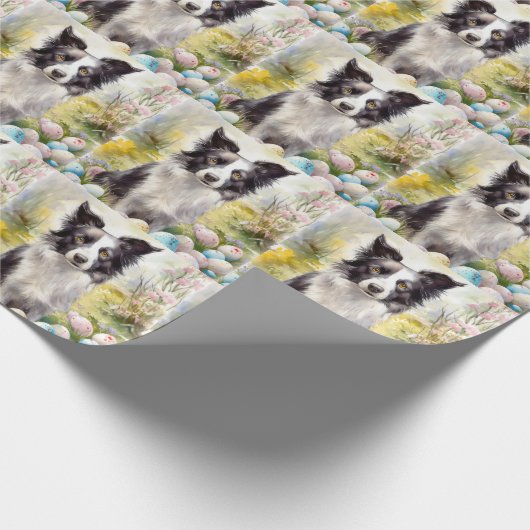 Border Collie Dog mit Ostereier Urlaub Geschenkpapier (Ecke)