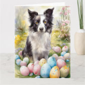 Border Collie Dog mit Ostereier Urlaub Karte (Vorderseite)
