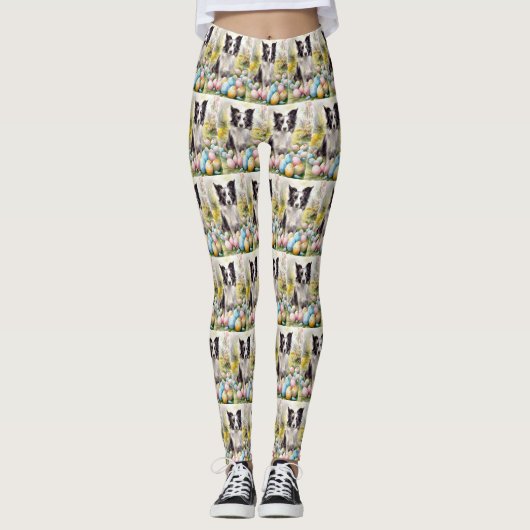 Border Collie Dog mit Ostereier Urlaub Leggings (Vorderseite)