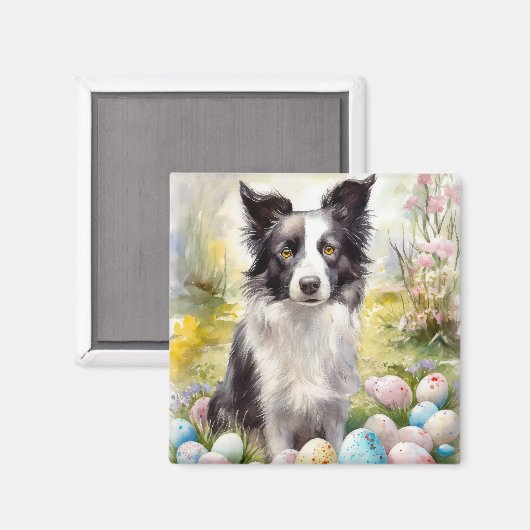 Border Collie Dog mit Ostereier Urlaub Magnet (Vorderseite/Rückseite)