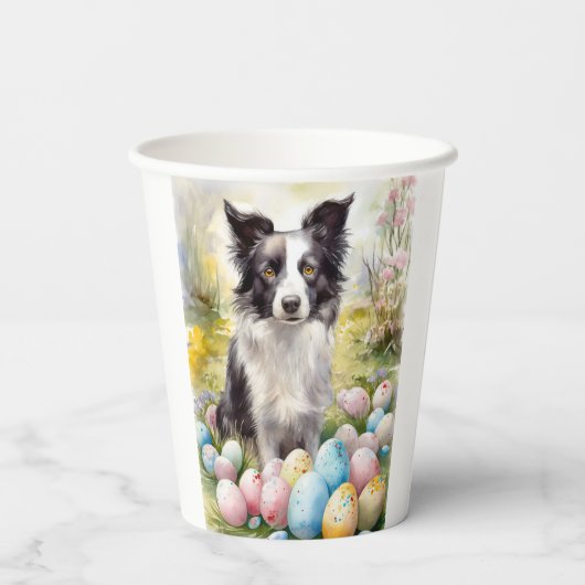 Border Collie Dog mit Ostereier Urlaub Pappbecher (Rückseite)