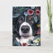 Border Collie Dog mit Watercolor Pink Blume Karte (Vorderseite)