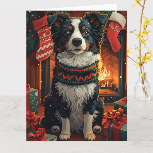Border Collie Dog mit Weihnachtsgeschenken Feuerpl Karte (Gelbe Blume)