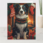 Border Collie Dog mit Weihnachtsgeschenken Feuerpl Karte (Vorderseite)