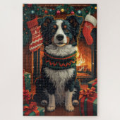 Border Collie Dog mit Weihnachtsgeschenken Feuerpl Puzzle (Vertikal)