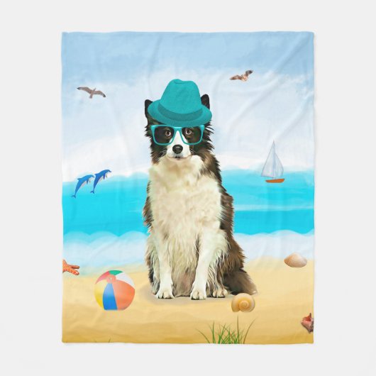 Border Collie Dog on Beach Fleecedecke (Vorderseite)