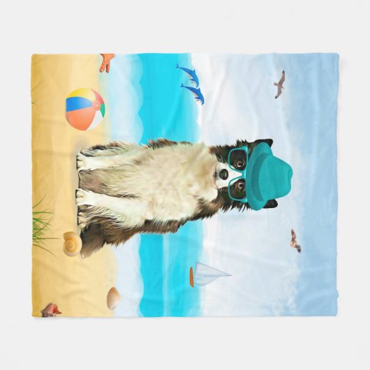 Border Collie Dog on Beach Fleecedecke (Vorderseite (Horizontal))