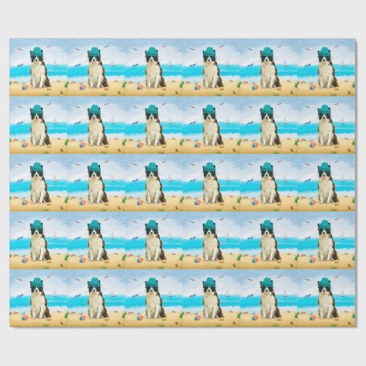 Border Collie Dog on Beach Geschenkpapier (Flach)