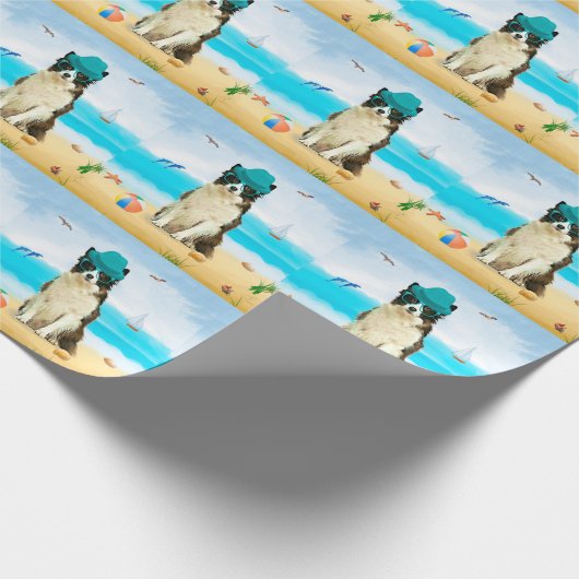 Border Collie Dog on Beach Geschenkpapier (Ecke)