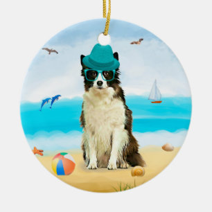 Border Collie Dog on Beach Keramik Ornament