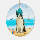 Border Collie Dog on Beach Keramik Ornament (Links)