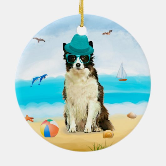 Border Collie Dog on Beach Keramik Ornament (Hinten)