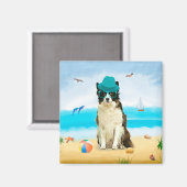 Border Collie Dog on Beach Magnet (Vorderseite/Rückseite)