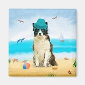 Border Collie Dog on Beach Magnet (Vorne)