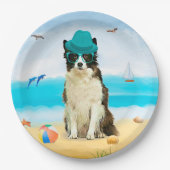 Border Collie Dog on Beach Pappteller (Vorderseite)