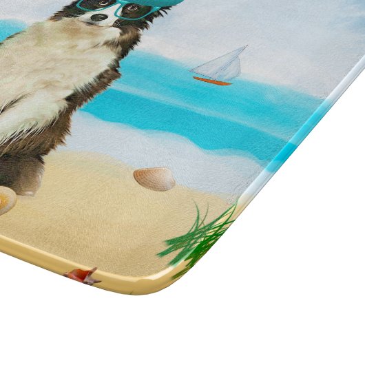 Border Collie Dog on Beach Schneidebrett (Ecke)