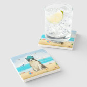 Border Collie Dog on Beach Steinuntersetzer (Seitenansicht)