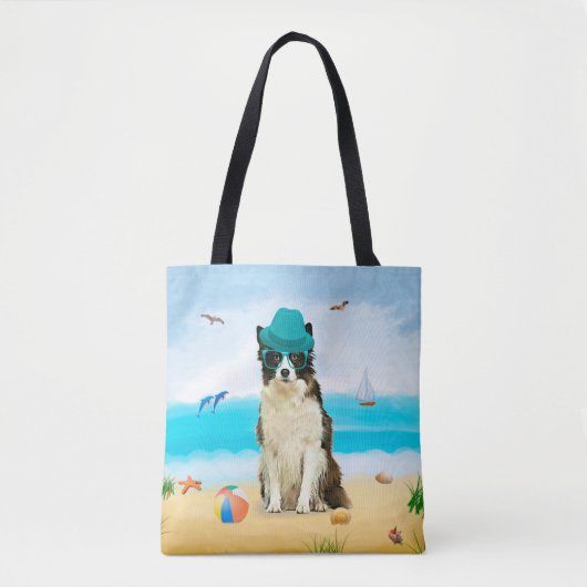 Border Collie Dog on Beach Tasche (Vorderseite)