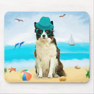 Border Collie Dog on Beach Throw Kissen Mousepad