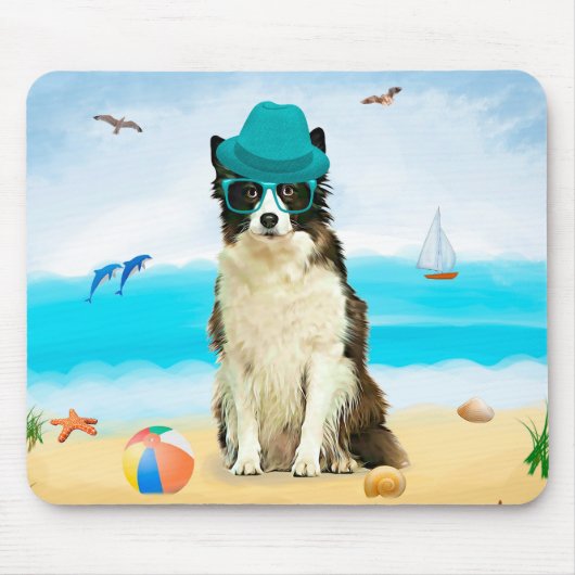 Border Collie Dog on Beach Throw Kissen Mousepad (Vorne)