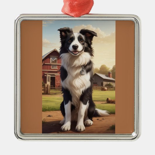 Border Collie Dog Ornament Aus Metall (Vorne)