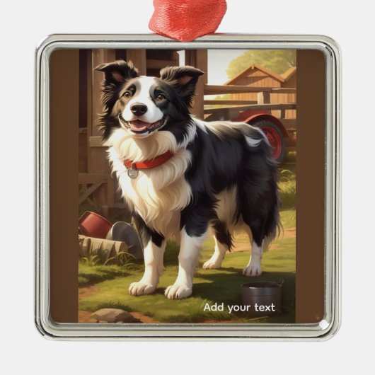 Border Collie Dog Ornament Aus Metall (Vorne)