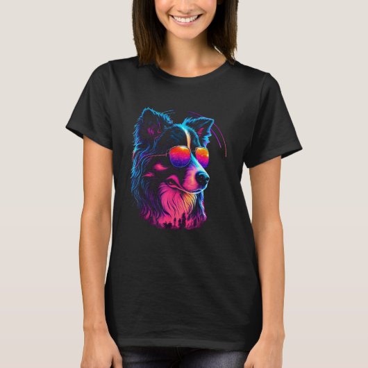 Border Collie Dog owner Vaporwave Notorious DJ T-Shirt (Vorderseite)