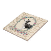 Border Collie Dog Paw Print Floral Niedlich Beige Fliese (Seite)