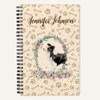 Border Collie Dog Paw Print & Floral Niedlich Notizblock