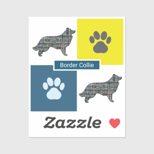 Border Collie Dog & Paw Y&B Gitter Sticker Cut (Blatt)