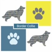 Border Collie Dog & Paw Y&B Gitter Sticker Cut (Vorderseite)