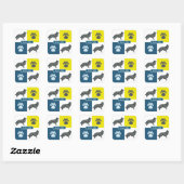 Border Collie Dog & Paw Y&B Grid Square Sticker (Blatt)
