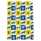 Border Collie Dog & Paw Yellow & Black Grid Mittlere Geschenktüte (Rückseite)
