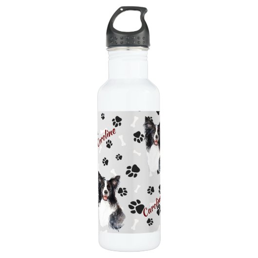 Border Collie Dog Pawprint Edelstahlflasche (Vorderseite)