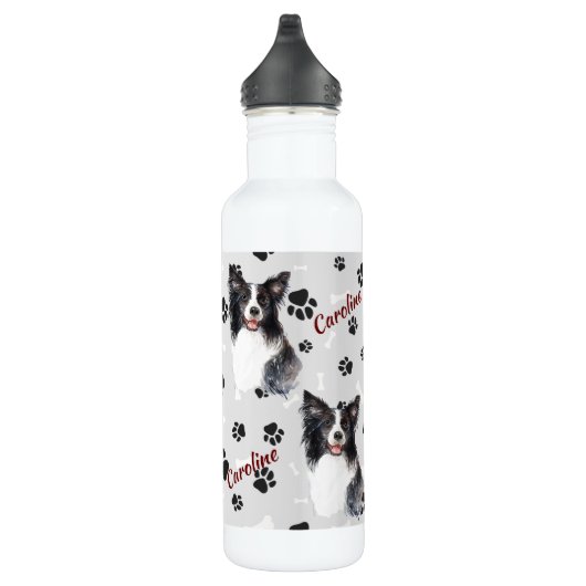 Border Collie Dog Pawprint Edelstahlflasche (Rechts)