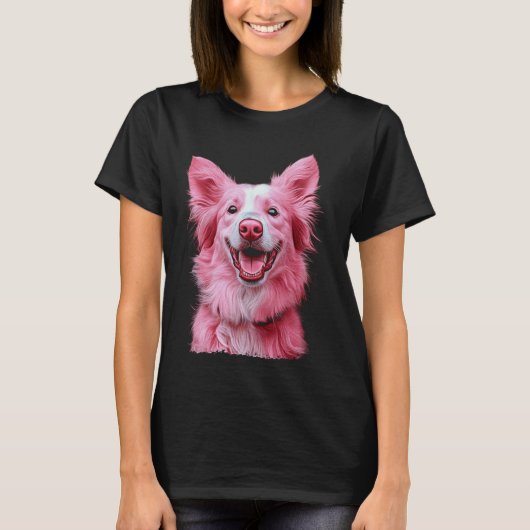 Border Collie Dog Pink T-Shirt (Vorderseite)